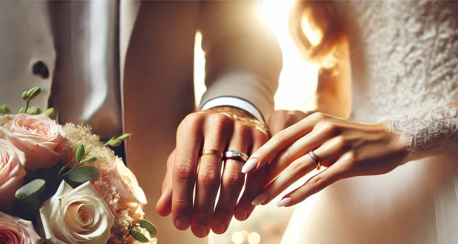 The bride’s ring is a diamond-encrusted band